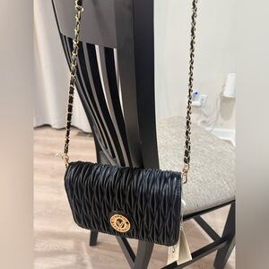 Valentino Orlandi Black Quilted Chain Shoulder Bag with Gold Accent gift NWT